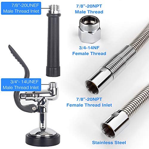 45" Pre-Rinse Hose with Spray Valve, Flexible Stainless Steel Hose Assembly for Commercial Kitchen Faucets