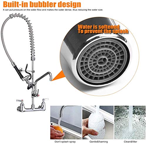 20'' Commercial Faucet with Sprayer, Wall Mount Center 8'' Commercial Sink Faucet