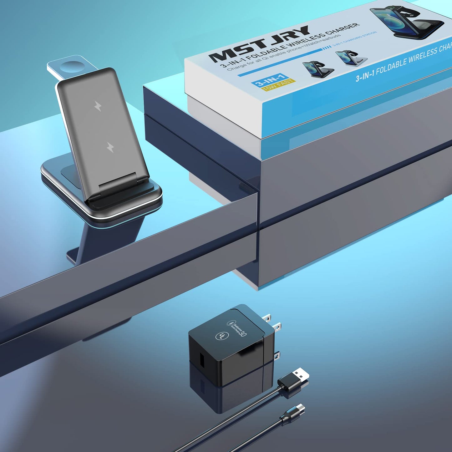 3-in-1 Wireless Fast Charger for iPhone, Apple Watch, and AirPods (Adapter Included)