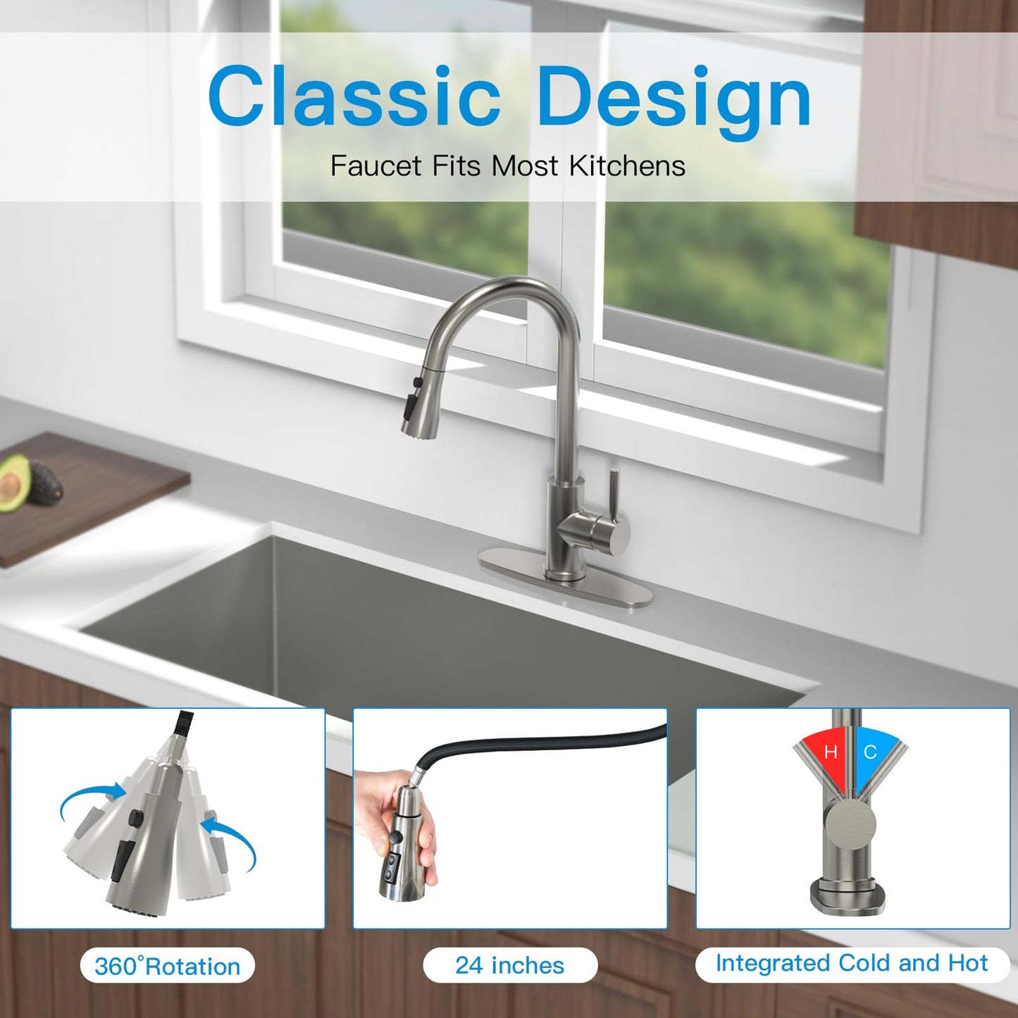 Single Handle Kitchen Faucet with Pull-Down Sprayer