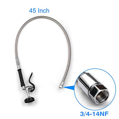 45" Pre-Rinse Hose with Spray Valve, Flexible Stainless Steel Hose Assembly for Commercial Kitchen Faucets