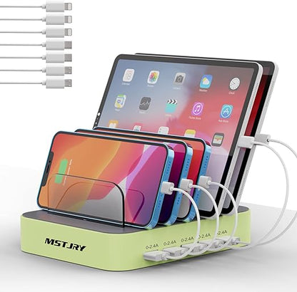 USB Charging Station for Multiple Devices - 5 Port Dock Switch, iPhone iPad Cell Phone Tablets Charger ( 6 Short Cables Included)