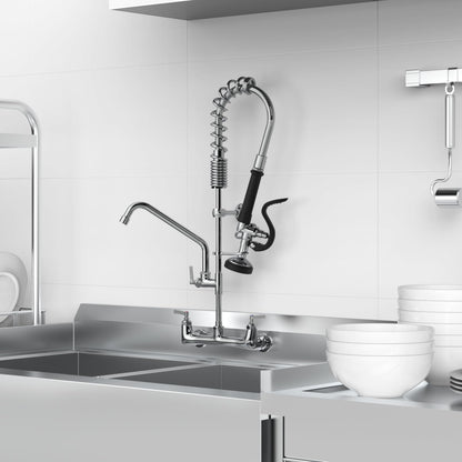 20'' Commercial Faucet with Sprayer, Wall Mount Center 8'' Commercial Sink Faucet