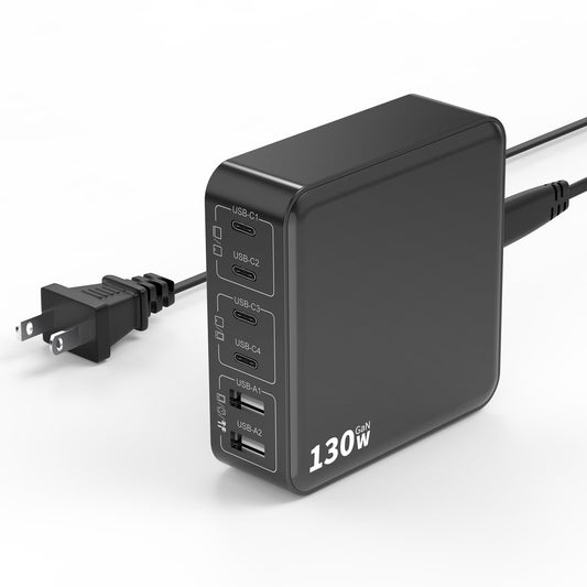 130W GaN Charger: 6-Port USB-C Fast Charging Station