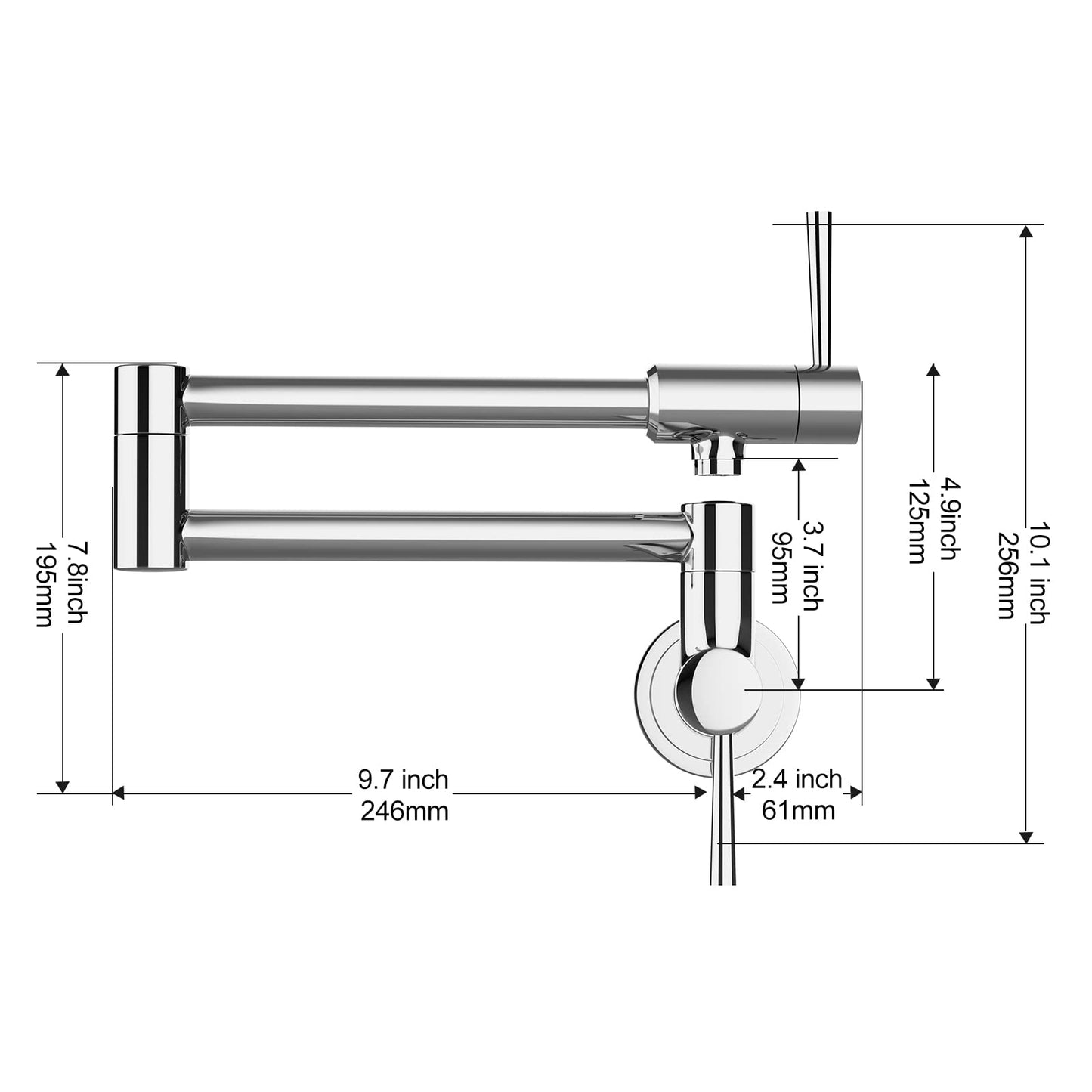 Stainless Steel Stretchable Double Joint Swing Arm Single Hole Two Handle Kitchen Sink Faucet