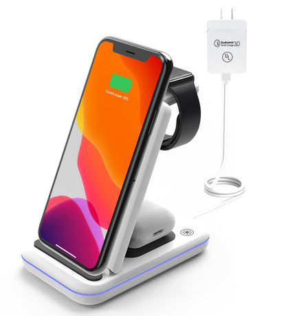 3-in-1 Wireless Fast Charger for iPhone, Apple Watch, and AirPods (Adapter Included)