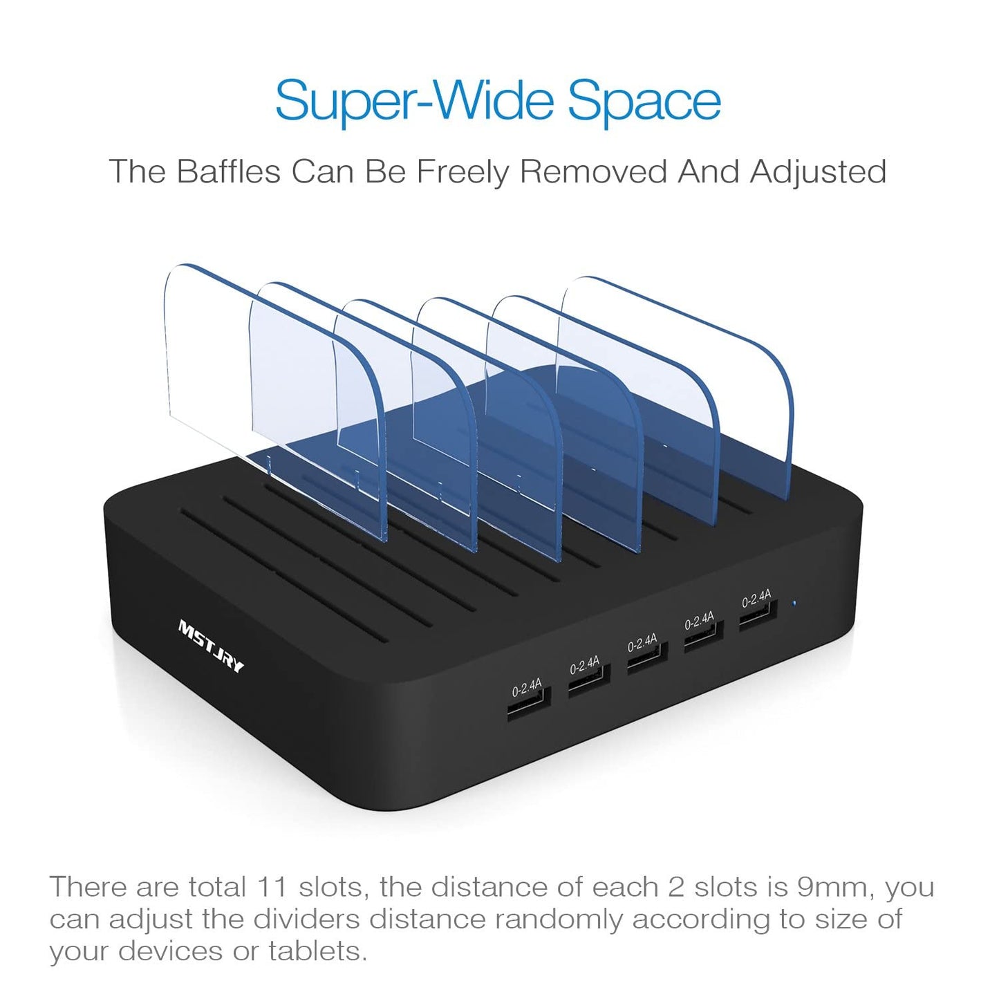 USB Charging Station for Multiple Devices - 5 Port Dock Switch, iPhone iPad Cell Phone Tablets Charger ( 6 Short Cables Included)