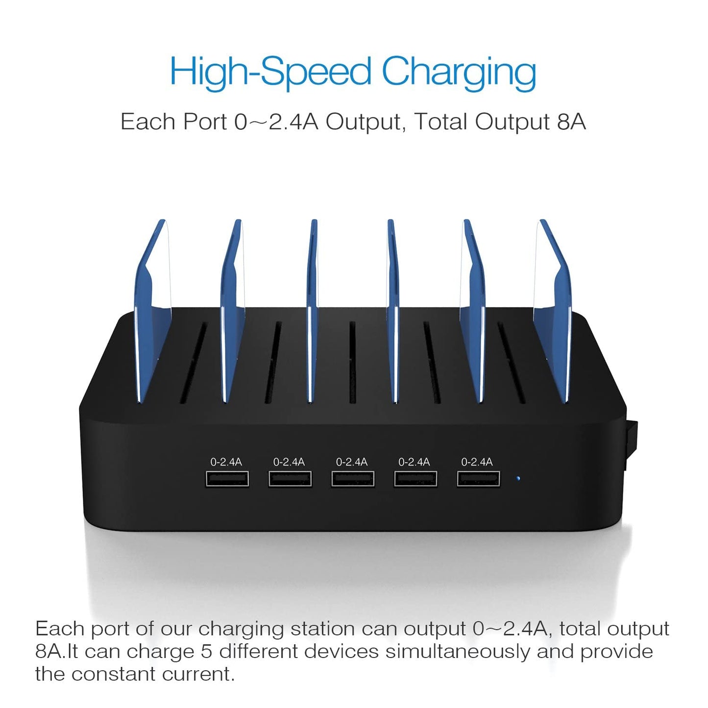 USB Charging Station for Multiple Devices - 5 Port Dock Switch, iPhone iPad Cell Phone Tablets Charger ( 6 Short Cables Included)