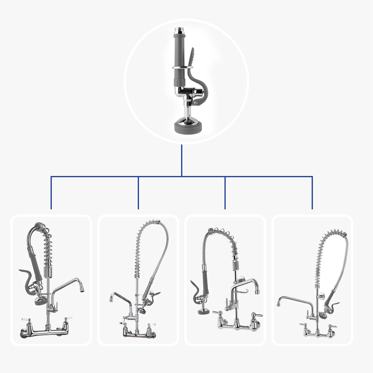 Commercial Sink Sprayer Pre-Rinse Valve with Handle Grip Assembly, 1.42 GPM High-Pressure Dish Sprayer for Commercial Faucet Replacement Kit, Polished Chrome Finish