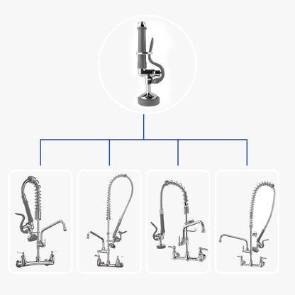 Commercial Sink Sprayer Pre-Rinse Valve with Handle Grip Assembly, 1.42 GPM High-Pressure Dish Sprayer for Commercial Faucet Replacement Kit, Polished Chrome Finish