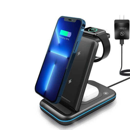 3-in-1 Wireless Fast Charger for iPhone, Apple Watch, and AirPods (Adapter Included)