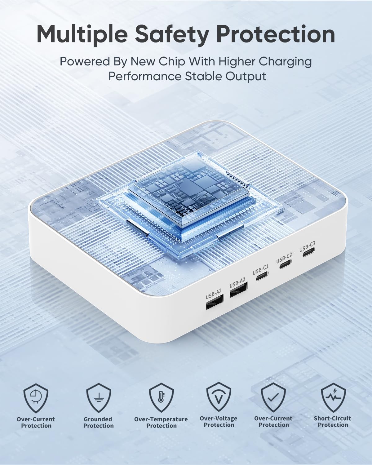 USB C Charging Station for Multiple Devices, for Apple ipad iPhone Airpod Series, for Android Cell Phones and Tablets, Total 90W 5 Port Charger Station C1/C2/C3 Each 20W Fast Charging