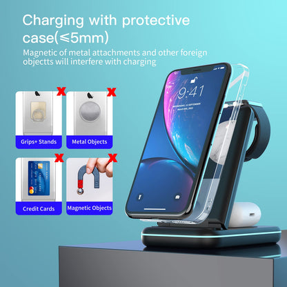 3-in-1 Wireless Fast Charger for iPhone, Apple Watch, and AirPods (Adapter Included)