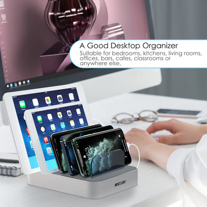 USB Charging Station for Multiple Devices - 5 Port Dock Switch, iPhone iPad Cell Phone Tablets Charger ( 6 Short Cables Included)