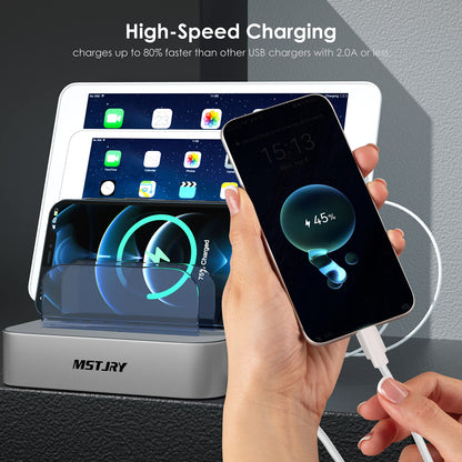 USB Charging Station for Multiple Devices - 5 Port Dock Switch, iPhone iPad Cell Phone Tablets Charger ( 6 Short Cables Included)